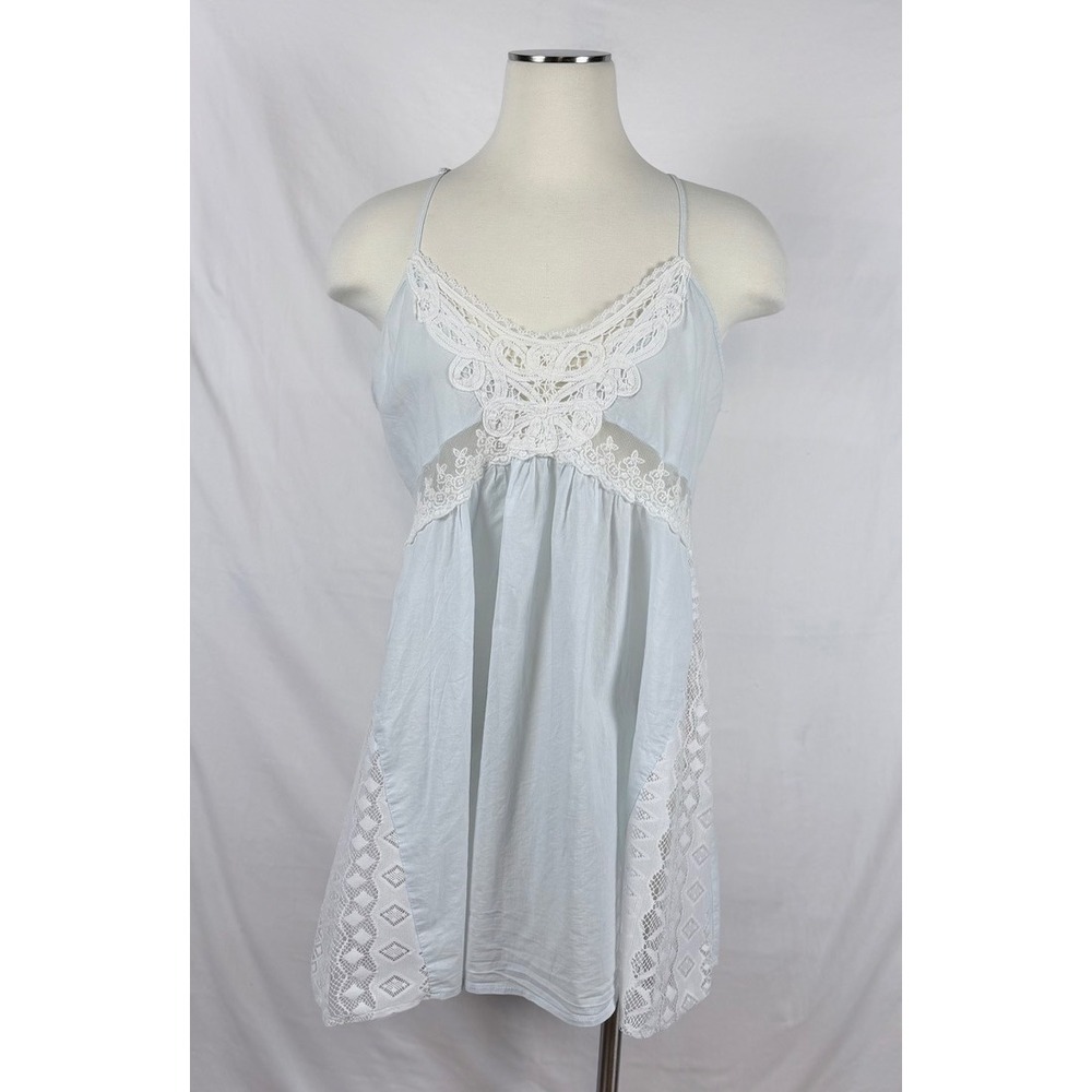 In Bloom by Jonquil Babydoll Chemise XL Blue Lace Cotton Delicate Feminine Soft